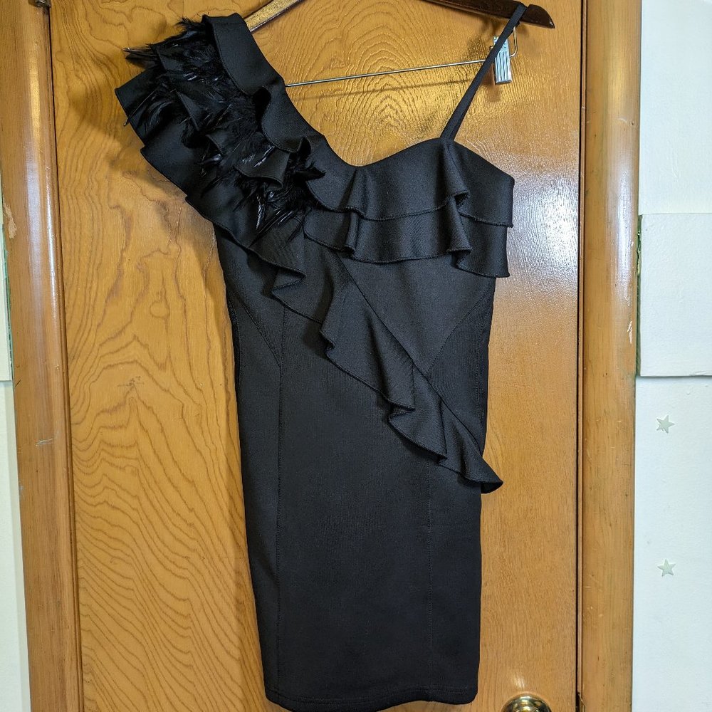 LBD with feathers and ruffles by Blaque Market